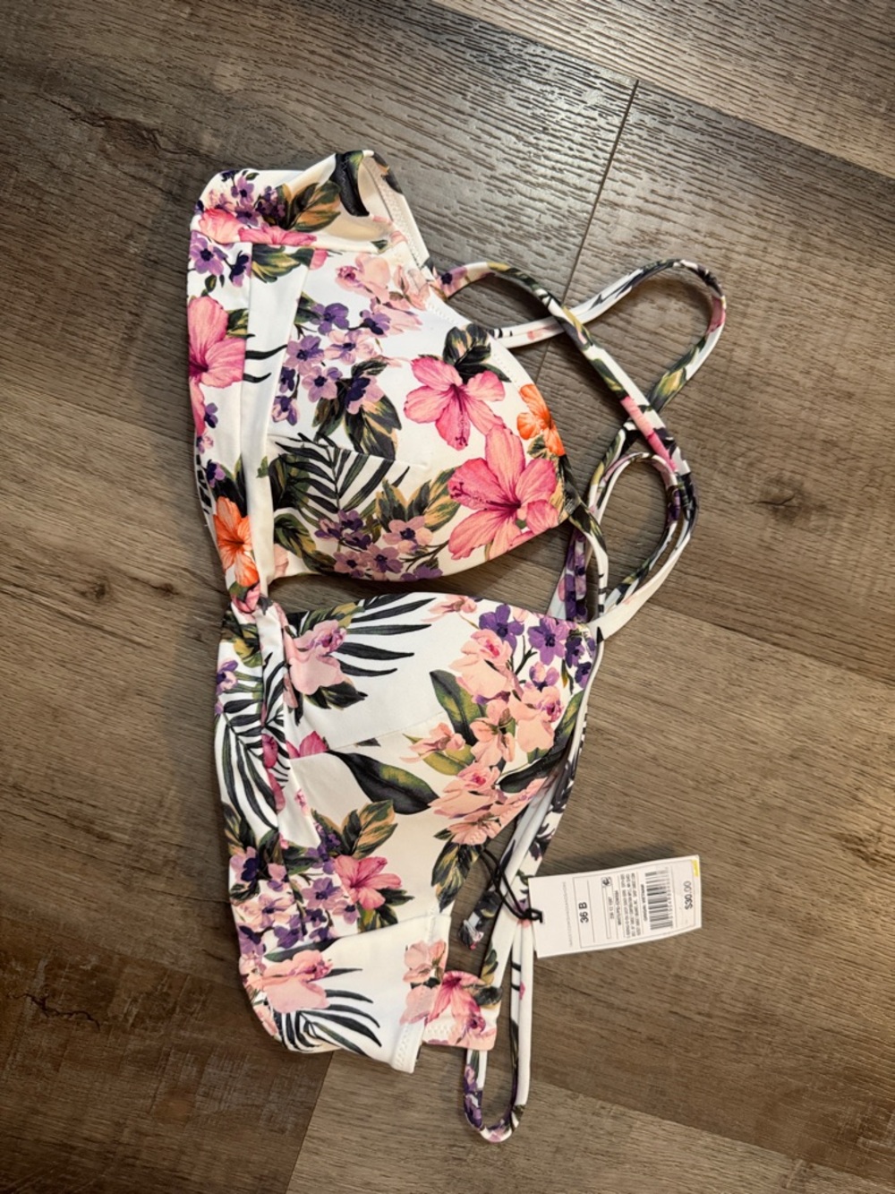 Shade & Shore White Bikini Top with Pink and Purple Floral Print